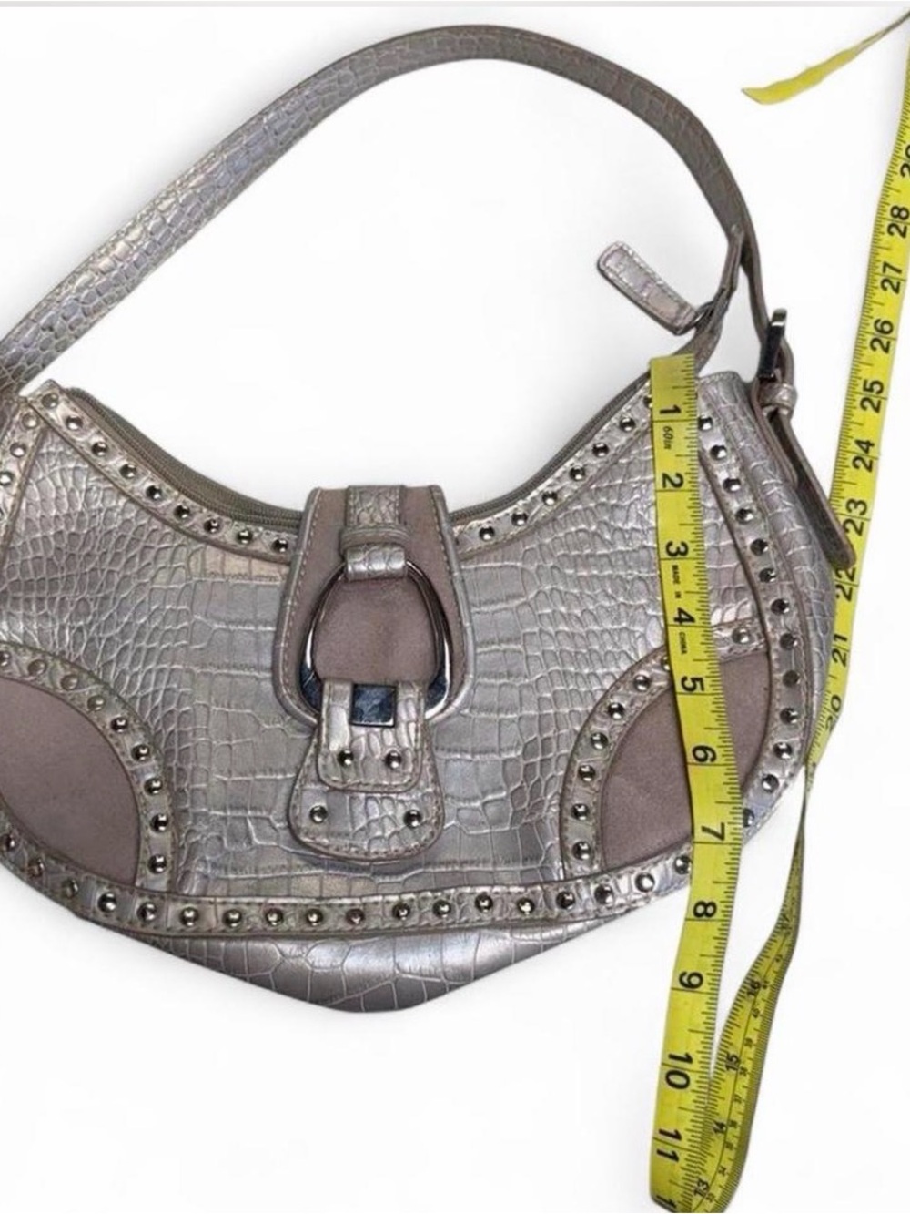 Vintage Y2K Faux Croc Hobo Bag Women’s Silver Buckle Studded Mcbling 2000s Glam - Picture 8 of 8